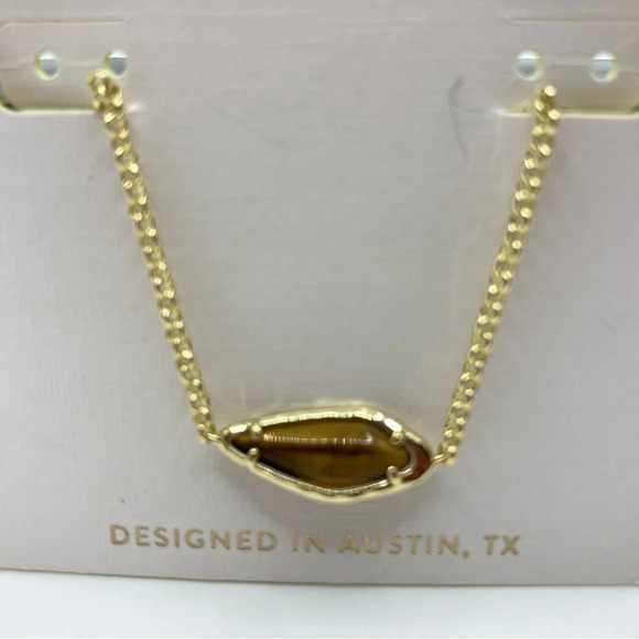 KENDRA SCOTT Genuine Tiger's Eye Stone Pendant Feminine Necklace 14k Gold NWT - Picture 5 of 5